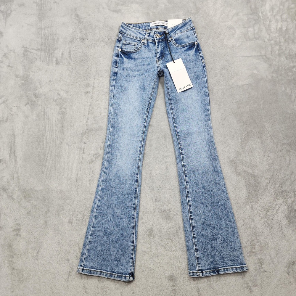 Telepatía Jeans Womens 0/24 Blue Low Rise Slim Bootcut Stretch Light Wash Denim